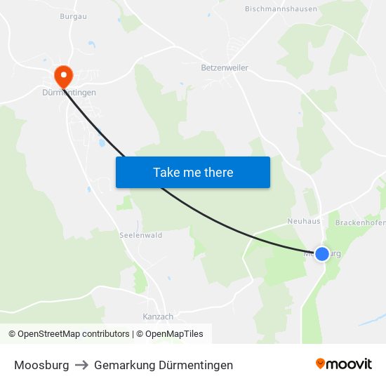 Moosburg to Gemarkung Dürmentingen map