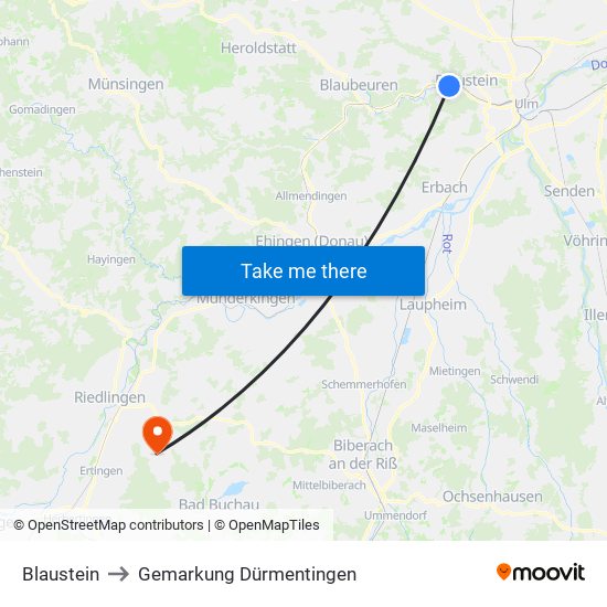 Blaustein to Gemarkung Dürmentingen map