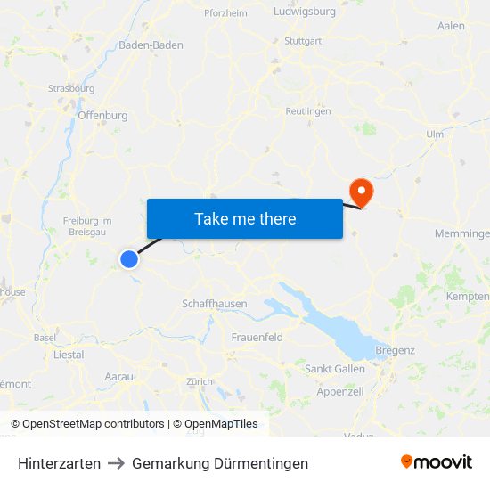 Hinterzarten to Gemarkung Dürmentingen map