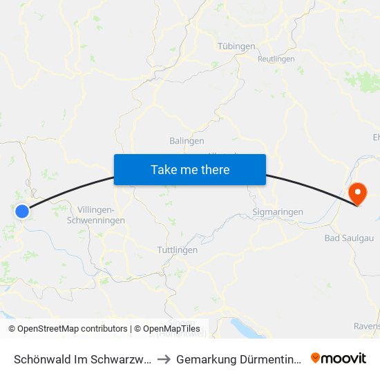 Schönwald Im Schwarzwald to Gemarkung Dürmentingen map