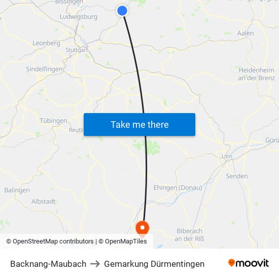 Backnang-Maubach to Gemarkung Dürmentingen map