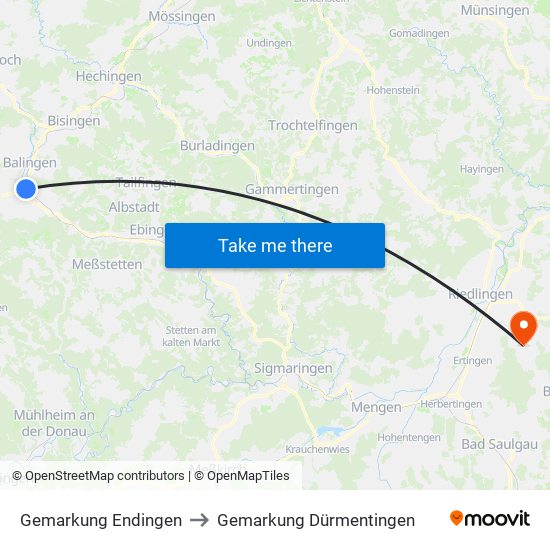 Gemarkung Endingen to Gemarkung Dürmentingen map