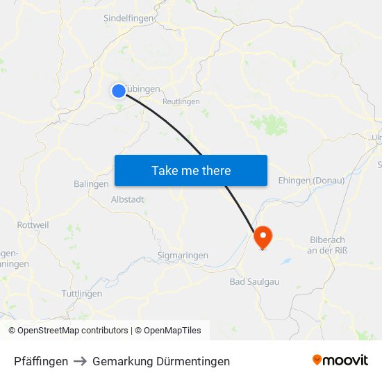 Pfäffingen to Gemarkung Dürmentingen map