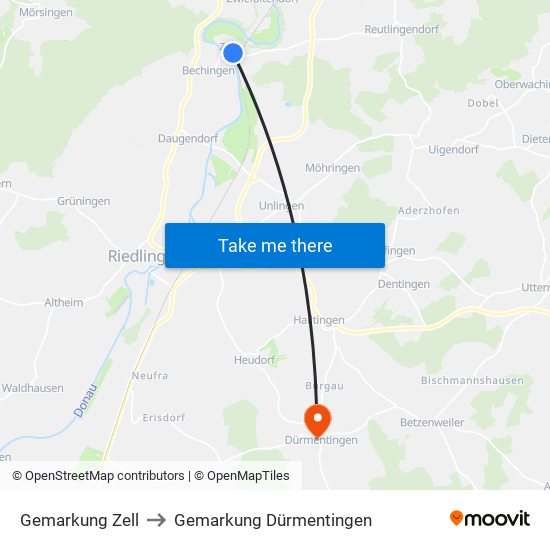 Gemarkung Zell to Gemarkung Dürmentingen map