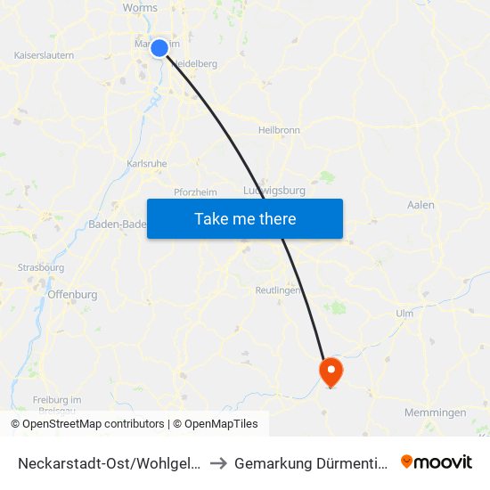 Neckarstadt-Ost/Wohlgelegen to Gemarkung Dürmentingen map