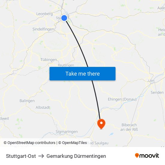 Stuttgart-Ost to Gemarkung Dürmentingen map