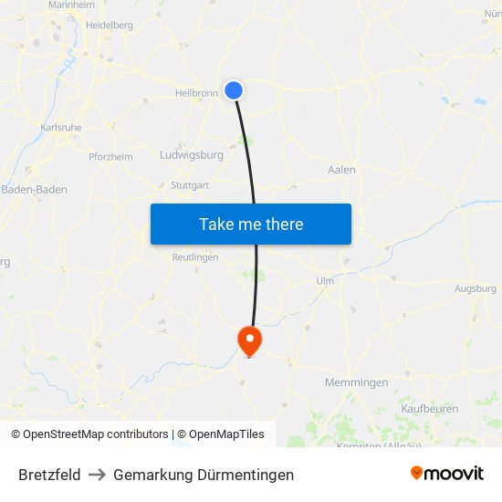 Bretzfeld to Gemarkung Dürmentingen map