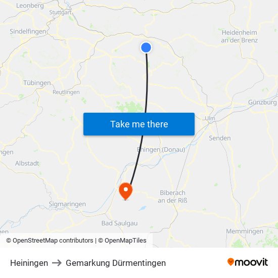Heiningen to Gemarkung Dürmentingen map