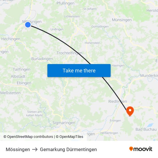 Mössingen to Gemarkung Dürmentingen map