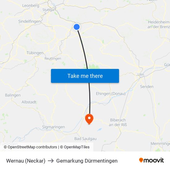 Wernau (Neckar) to Gemarkung Dürmentingen map