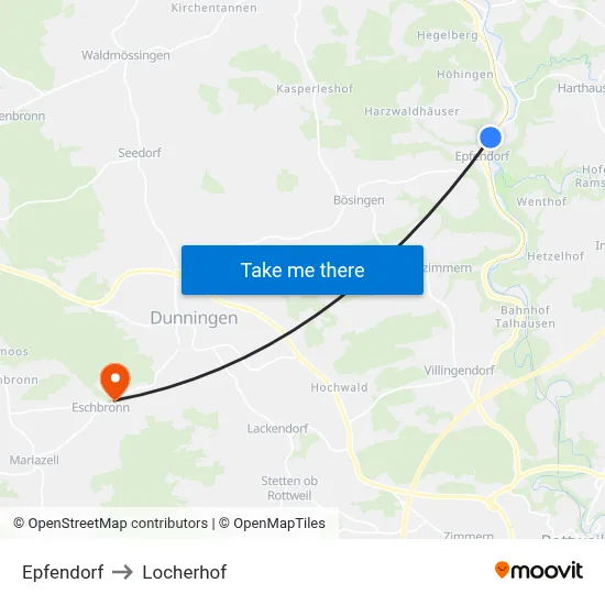 Epfendorf to Locherhof map