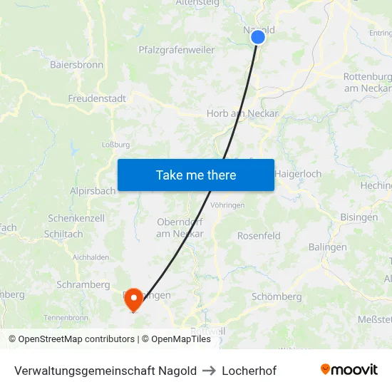 Verwaltungsgemeinschaft Nagold to Locherhof map