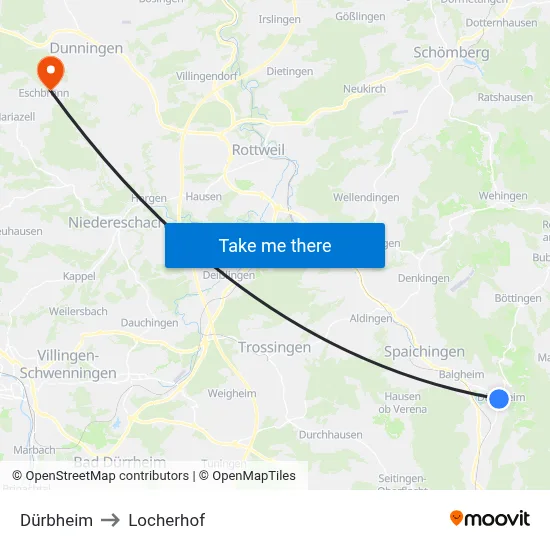 Dürbheim to Locherhof map