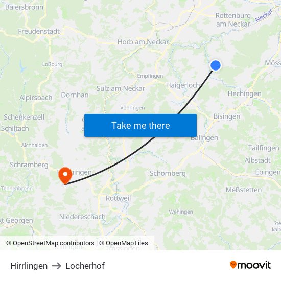 Hirrlingen to Locherhof map