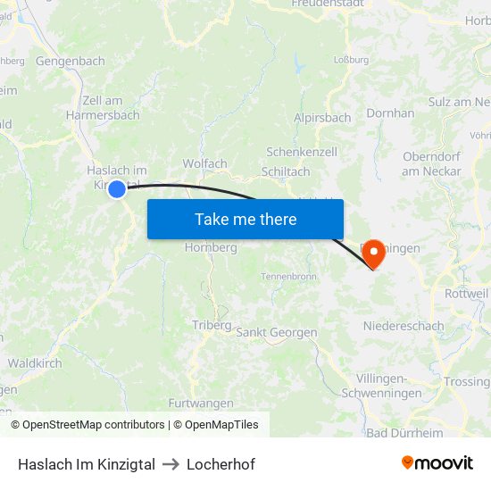 Haslach Im Kinzigtal to Locherhof map