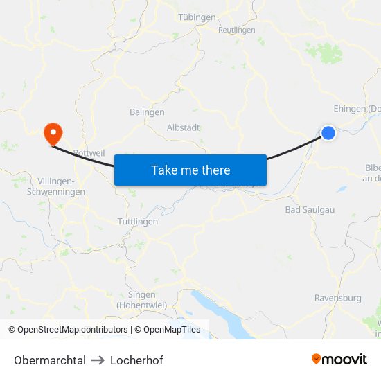 Obermarchtal to Locherhof map