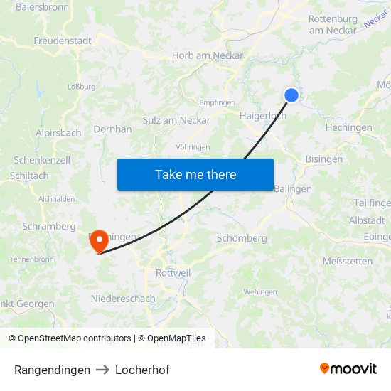 Rangendingen to Locherhof map