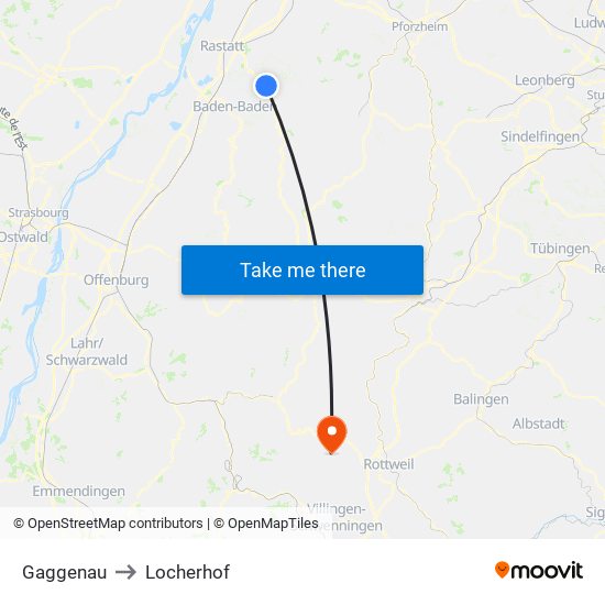 Gaggenau to Locherhof map