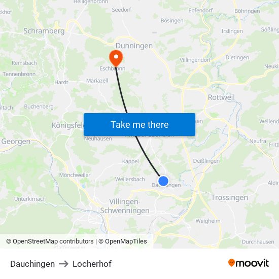 Dauchingen to Locherhof map