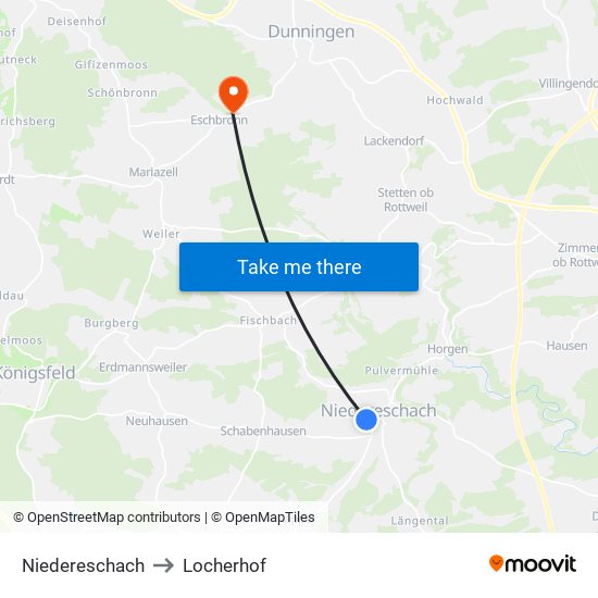 Niedereschach to Locherhof map