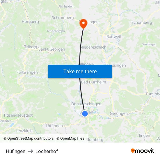 Hüfingen to Locherhof map