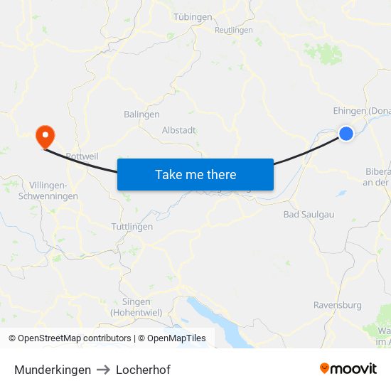 Munderkingen to Locherhof map
