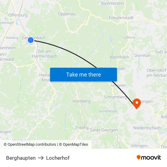 Berghaupten to Locherhof map