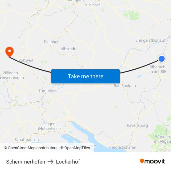 Schemmerhofen to Locherhof map