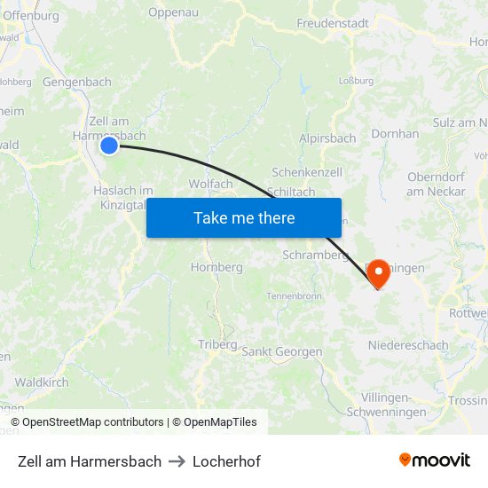Zell am Harmersbach to Locherhof map