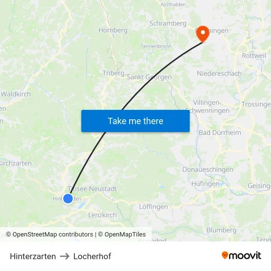 Hinterzarten to Locherhof map