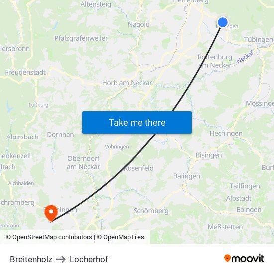 Breitenholz to Locherhof map