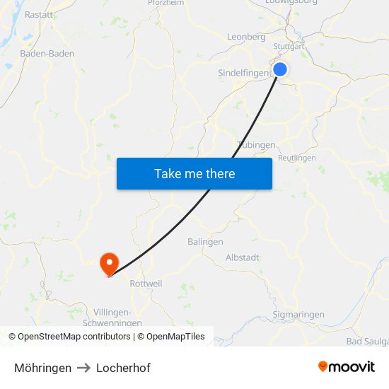 Möhringen to Locherhof map