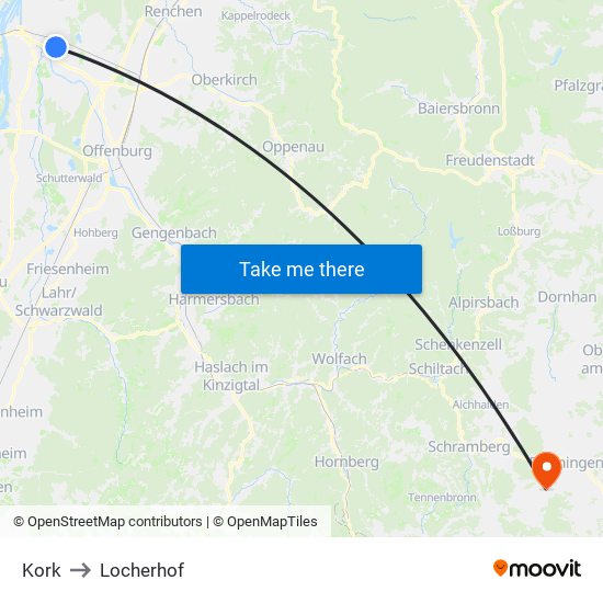 Kork to Locherhof map