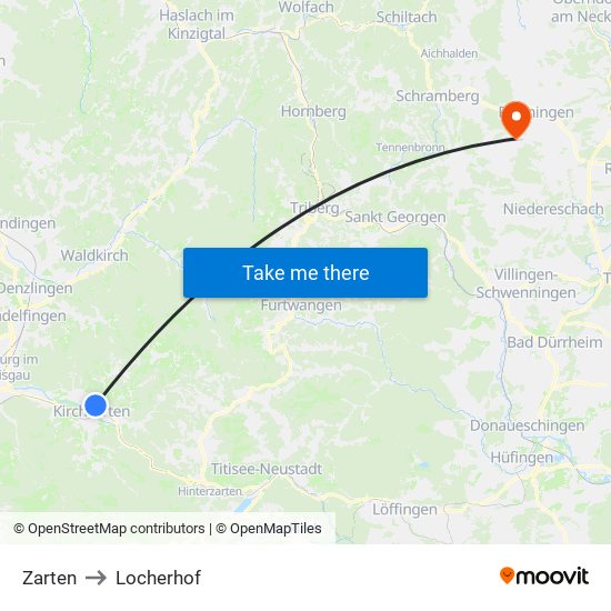 Zarten to Locherhof map