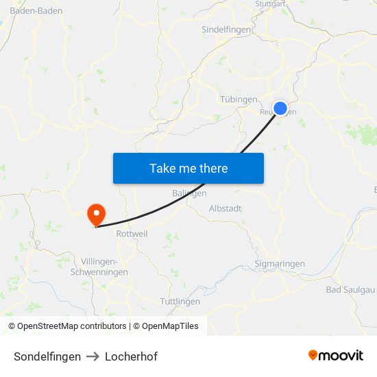 Sondelfingen to Locherhof map