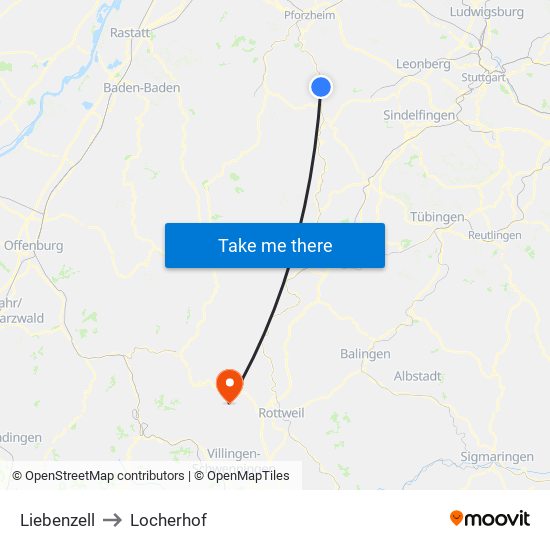 Liebenzell to Locherhof map