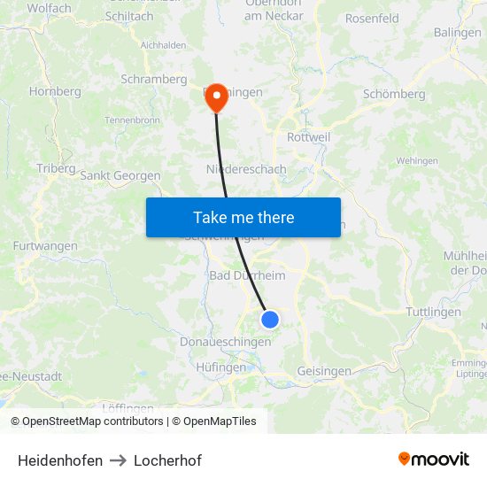 Heidenhofen to Locherhof map