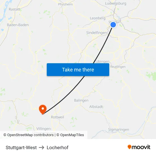 Stuttgart-West to Locherhof map