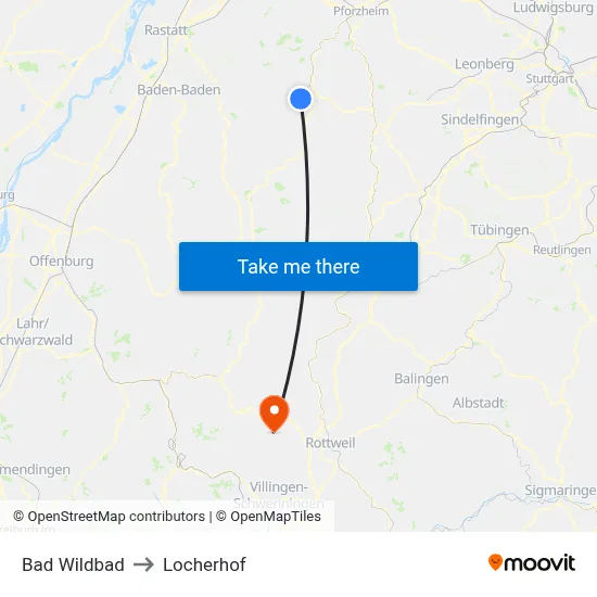 Bad Wildbad to Locherhof map