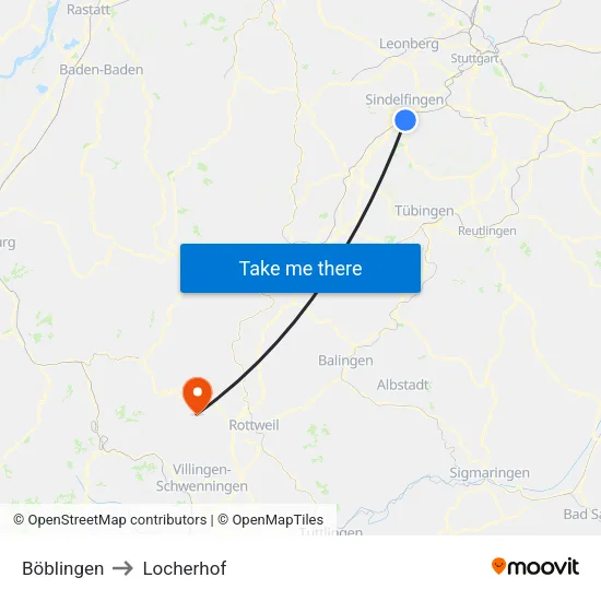 Böblingen to Locherhof map