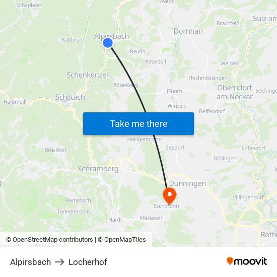 Alpirsbach to Locherhof map