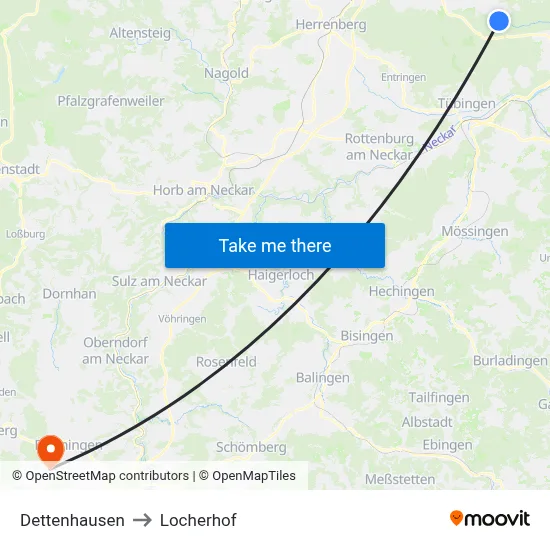 Dettenhausen to Locherhof map