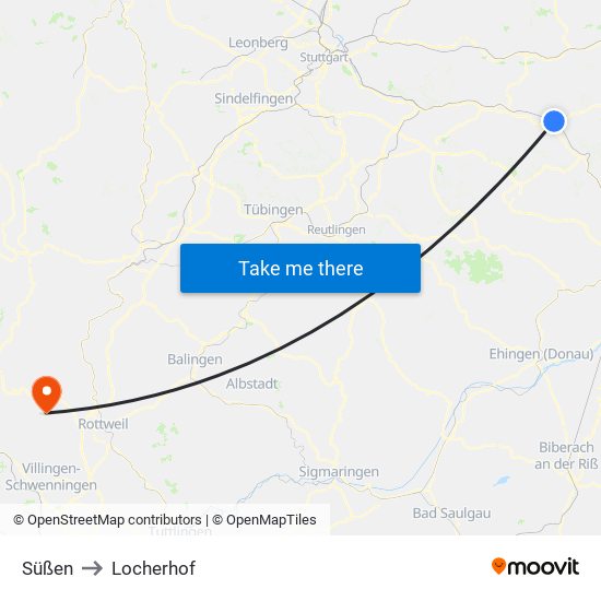 Süßen to Locherhof map