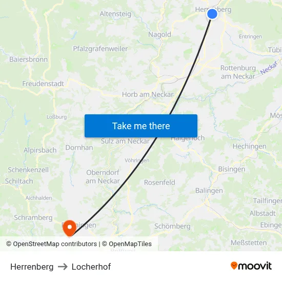 Herrenberg to Locherhof map