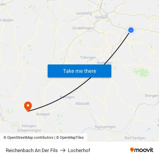 Reichenbach An Der Fils to Locherhof map