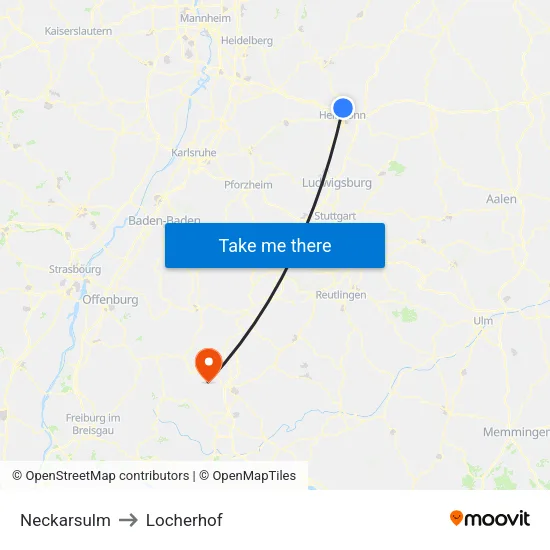 Neckarsulm to Locherhof map