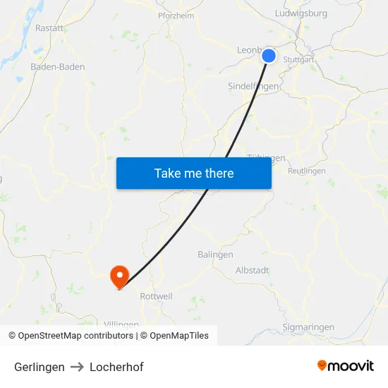 Gerlingen to Locherhof map