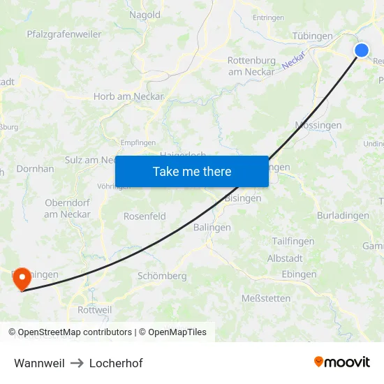 Wannweil to Locherhof map