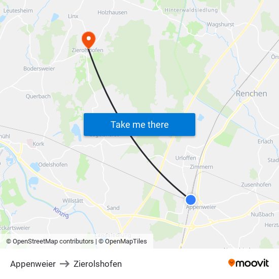 Appenweier to Zierolshofen map