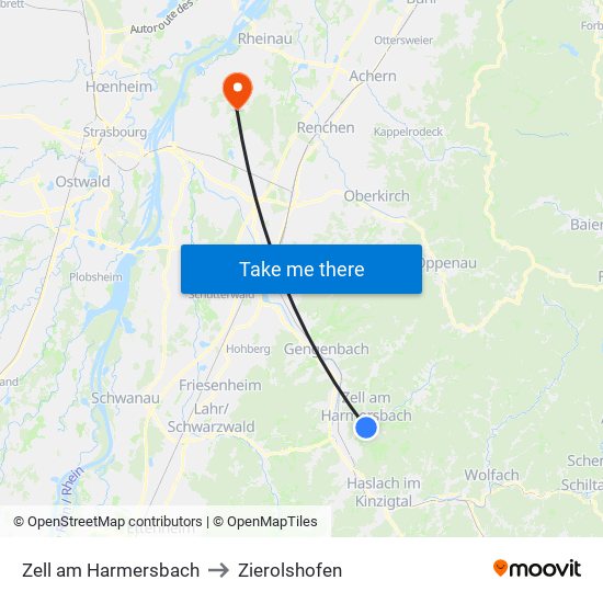 Zell am Harmersbach to Zierolshofen map